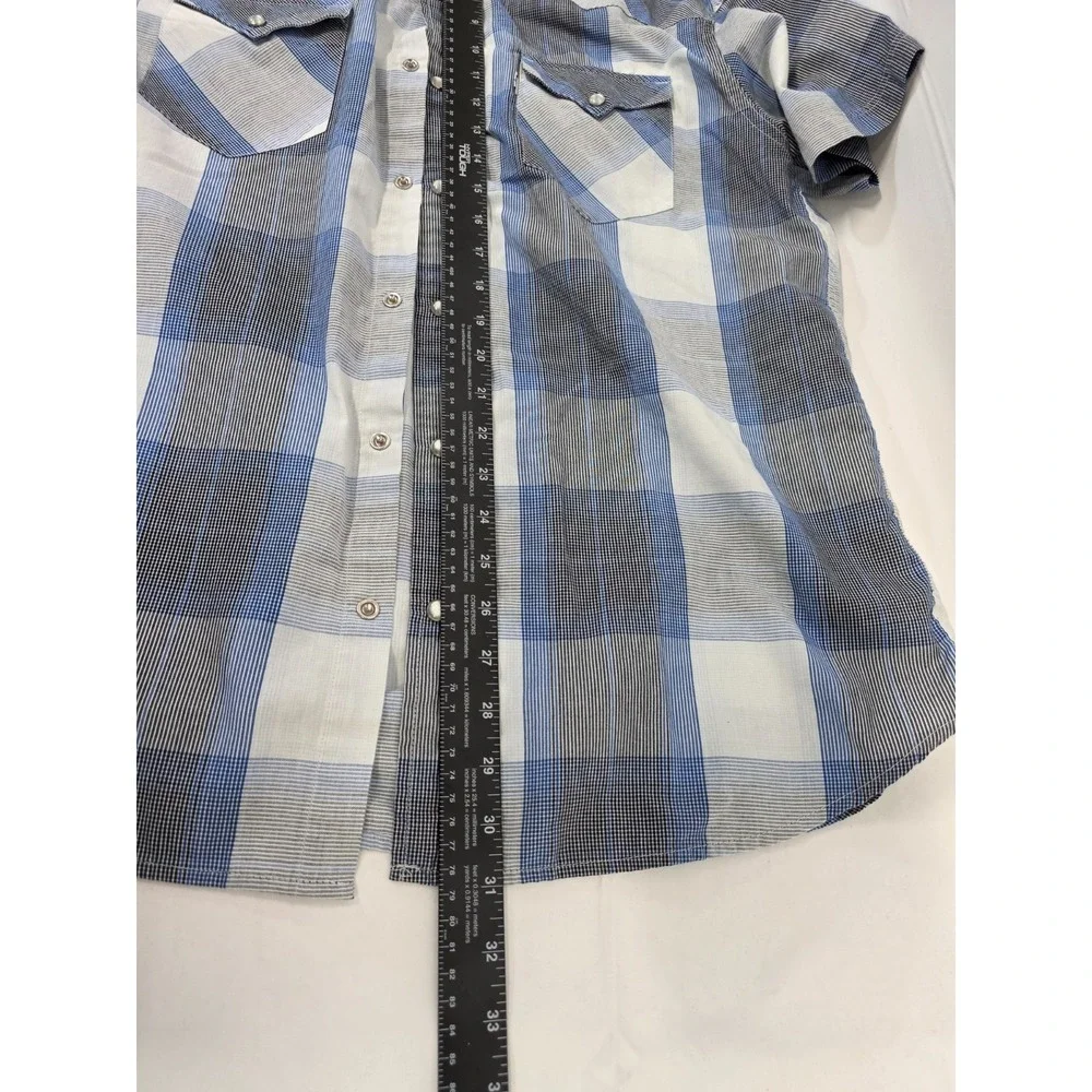 Levi Strauss Mens Blue Plaid Short Sleeve Pearl‎ Snap Western Shirt L 3LYSW5952